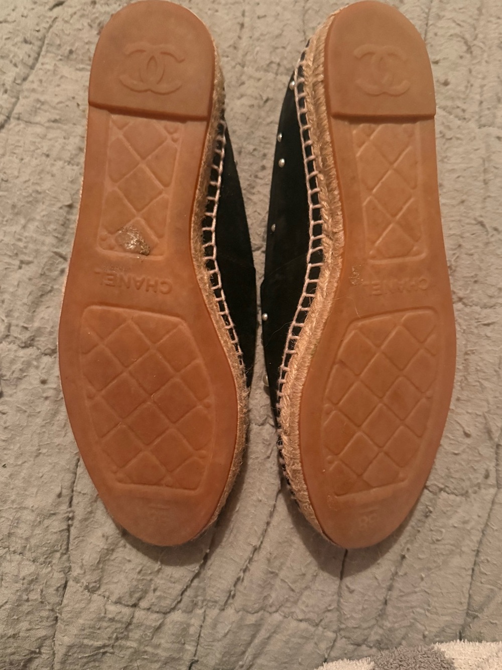 Chanel Suede Black Pearl-Embellished Women's Espadrilles - Picture 11 of 13